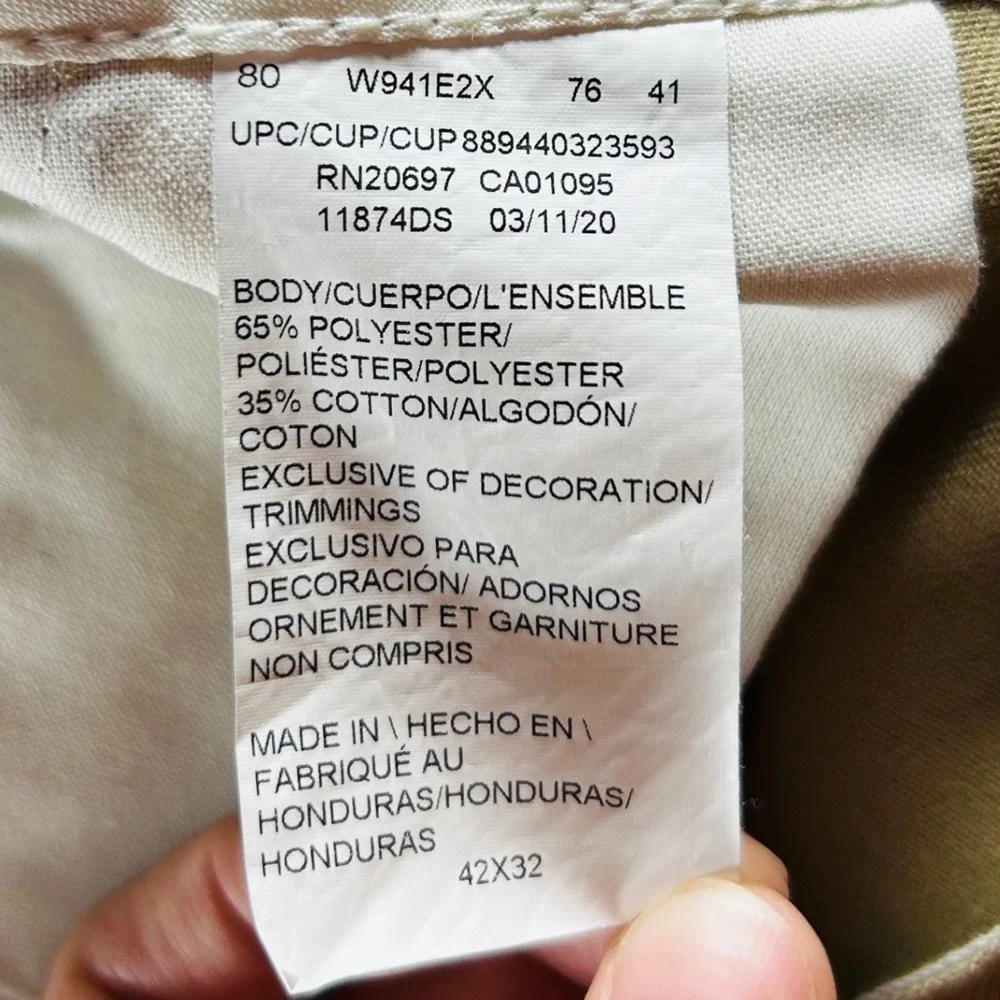 Dickies Mens Khaki Pants Tan Flat Front 4 Pocket Work Business Casual 42x32